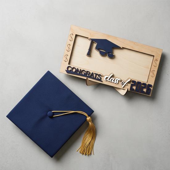 Graduation Money Holder, Class of 2026 Grad Card Gift Box, Wooden Cash Money Envelope Holder for High School College Graduates