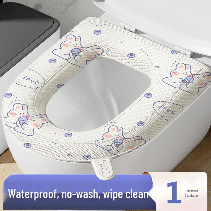Universal Cartoon Waterproof EVA Toilet Seat Pad - All-Season, Large, Washable, and Adhesive.