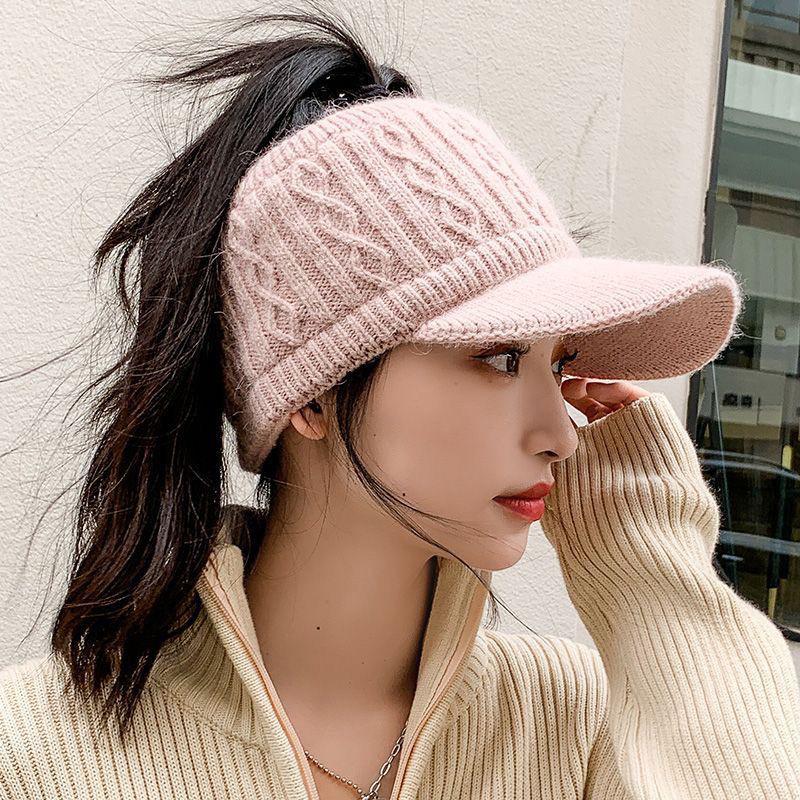 Autumn And Winter Hollow Top Hat All-Match Knitted Wool Hat Plus Velvet Thick Warm Ear Protection Hat For Women