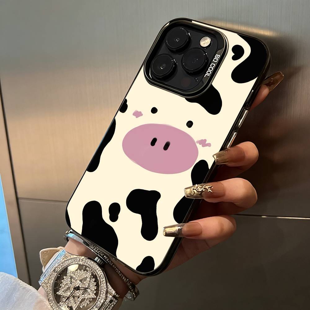 Cute and funny cow For iPhone 17 16 15 14 13 12 11 Pro Max XS 17 Air Silicone Colored Silver Bumper Cover