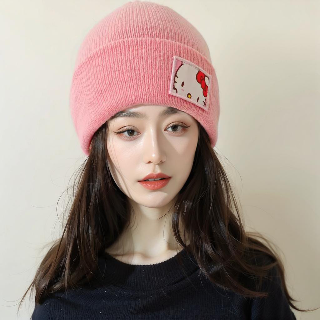  "Cute Embroidered Cartoon Knit Beanie Warm and Windproof Woolen Hat for Autumn and Winter"