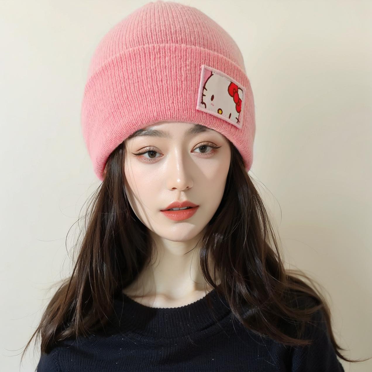 

Милая вышитая мультяшная вязаная шапка-бини, теплая и ветрозащитная шерстяная шапка для осени и зимы розовый