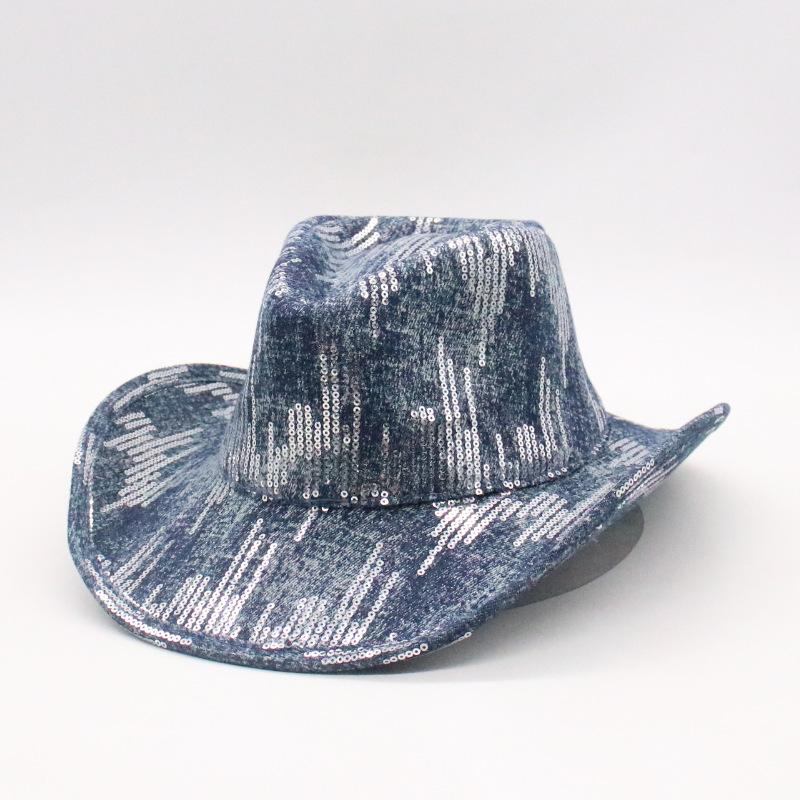 Western Cowboy Hat Sequined Versatile Jazz Hat Men'S And Women'S Shade Top Hat