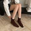 2025 Autumn and Winter New Retro Square Head Thin Boots Korean Rear Zipper Short Boots Suede Versatile Low Heel Short Boots Women