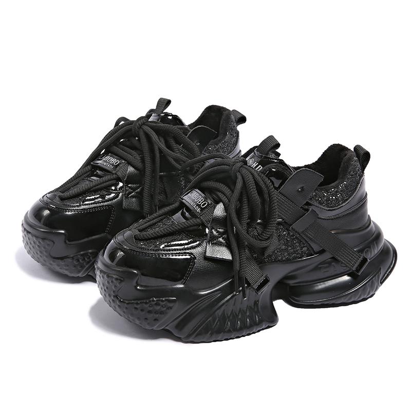 Autumn Fashion Platform Sneakers Women Black White Non-Slip Sports Shoes Woman Lace-Up Soft Sole Pu Leather Casual Shoes Ladies