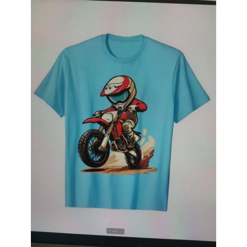Boys Girls Muddy Track Motorcycle T-shirts Boys Fashion Trends Bottom Shirts See-through Casual Comfortable Boys Girls Best Gift