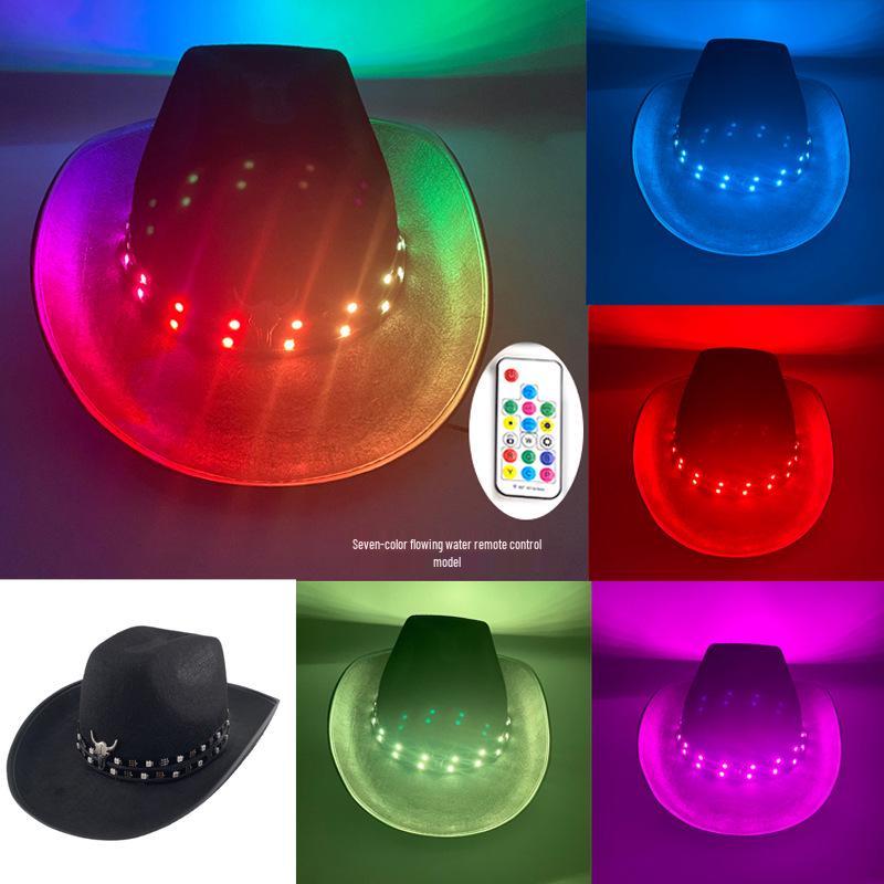 Pearlescent Iridescent LED Light-Up Cowboy Hat for Halloween Party