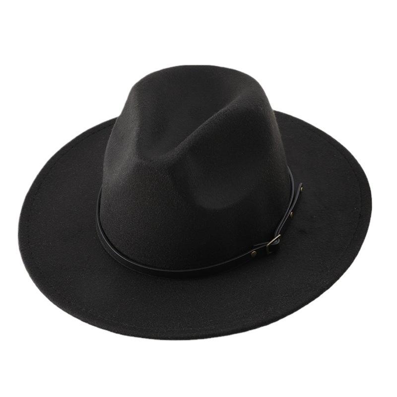 New Men's and Women's Woolen Top Hats, Jazz Hats, Retro Black Woolen Jazz Hats, Flat-brimmed Big Eaves Hats.