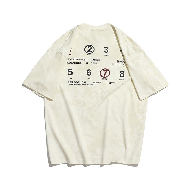 

230 г Мужская модная графическая футболка с коротким рукавом, летняя большого размера, свободного кроя, вышитый стиль с рукавом до локтя M for 50-60 kg бежевый