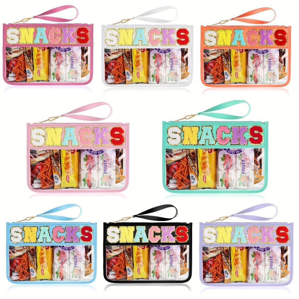 Waterproof Travel Toiletry Bag, Embroidery Letter Handheld Cosmetic Bag, Transparent Zipper Pouch, Portable Snack Storage Organi