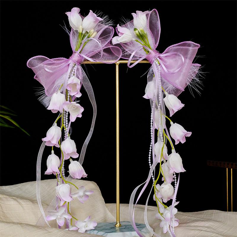 Mesh Bow Hairpin Children's Mori Princess Hair Accessories Hairpin Girls Ribbon Braided Hair Headgear