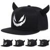 Unisex Smiling Face And Cow Horn Personality Hip-Hop Hats Spring Autumn Outdoor Adjustable Casual Baseball Caps Sunscreen Hat
