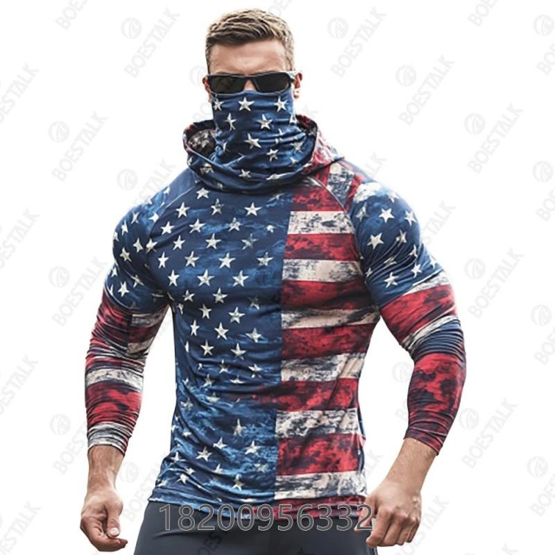 Mens Camo Fishing Shirt UPF50 Sun Protection Hooded Mask Quick Dry Wear