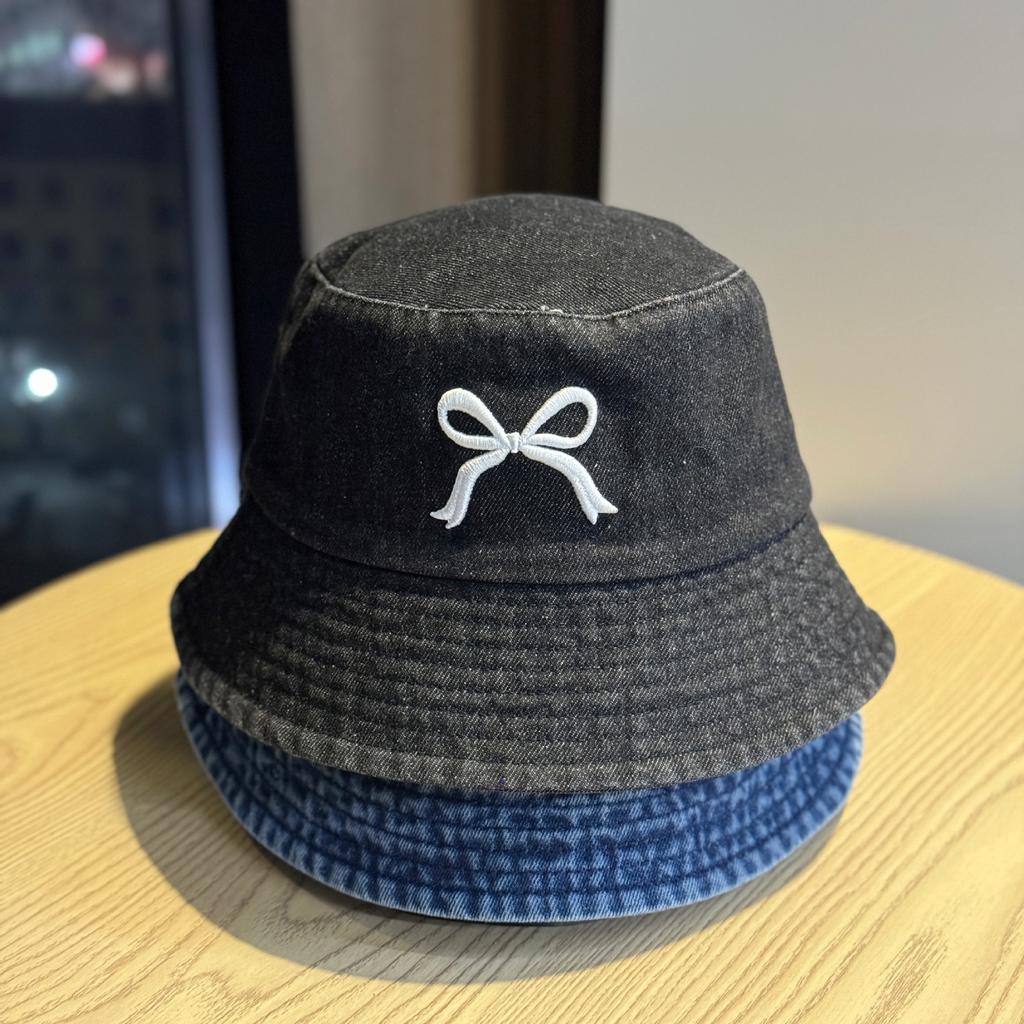 Korean-style bowknot fisherman hat for women, new denim summer sun protection hat, stylish hat that makes the face look smaller