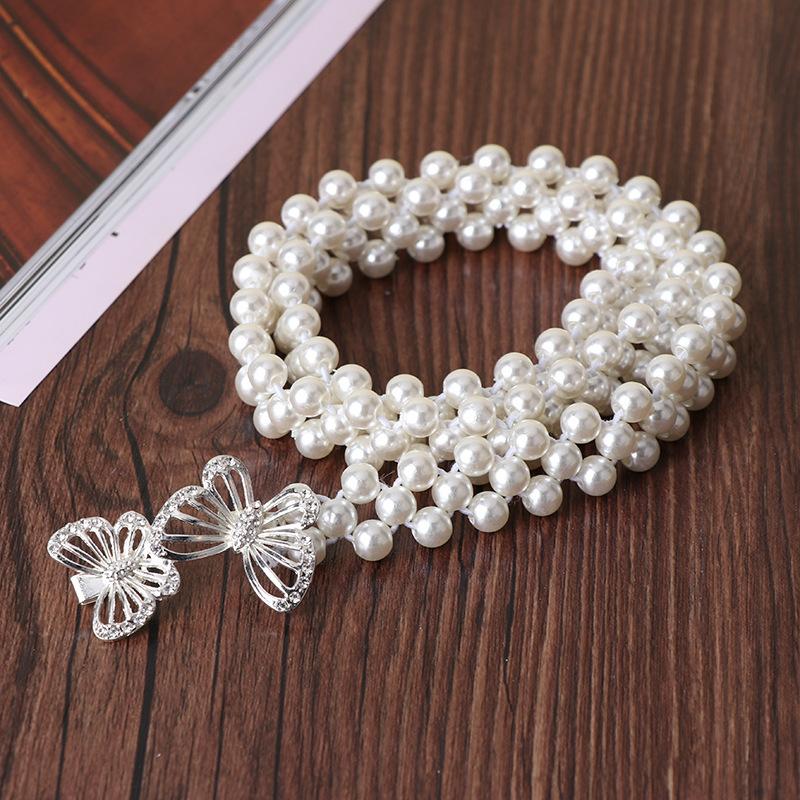 Waistband With Pearl Elegant Simple Waist Chain Ladies' Elastic Thin Pearl Waist Belt