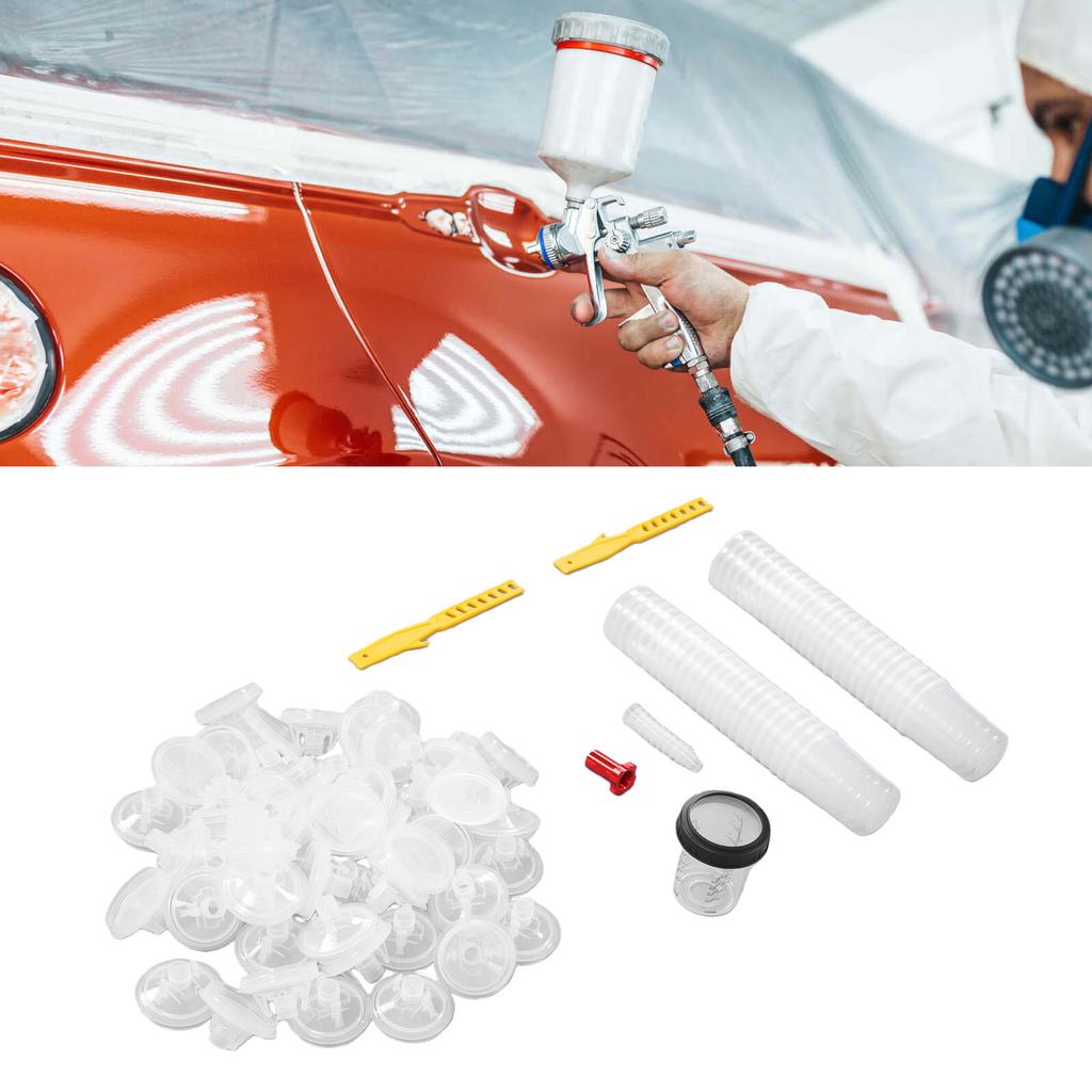 Disposable Paint Spray   Sprayer Cup Liners and Lid System 50 Standard 6 Ounce (160ml) Kit 50 Cup Liners 50 Lids 1 Hard Cup with Retainer   10 Pl