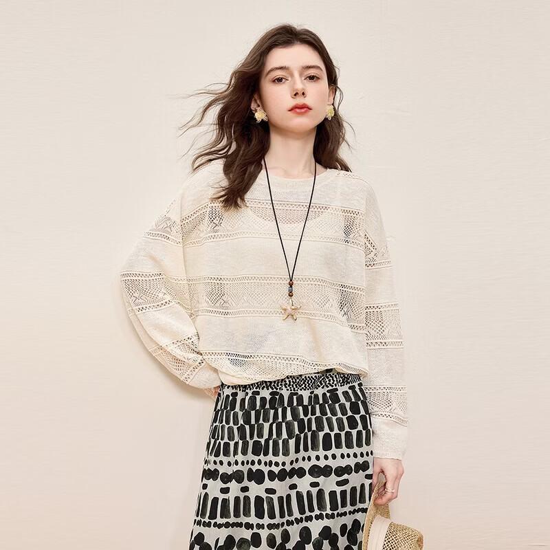 Women s Loose-Fit Crochet Knit Pullover Sweater L