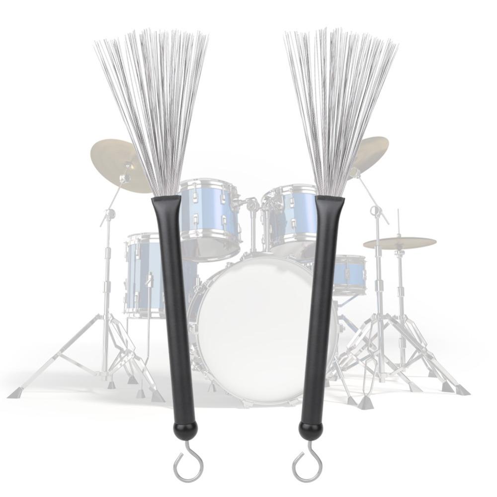 2PCS Plastic+Metal Drum Sticks Brush Black Steel Wire Stick Brush Drum Brushes  For Jazz Drum Set