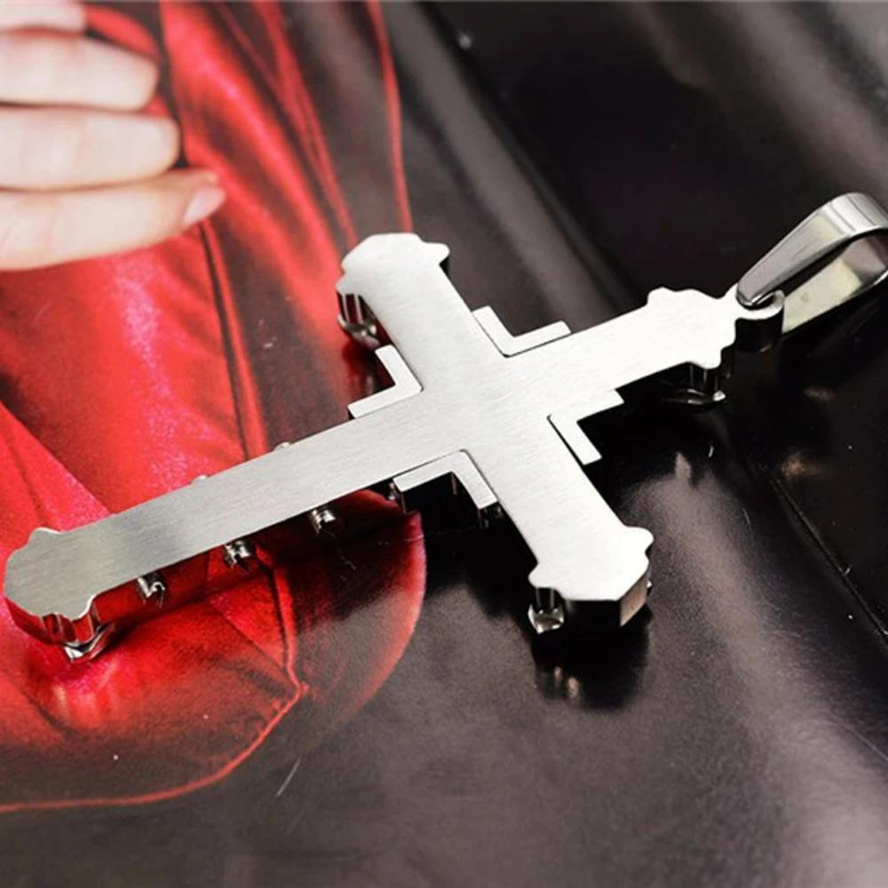 New Male Crystal Cross Jesus Pendant Gold/Black/Blue Color Zirconia Cross Pendant Necklace Stainless Steel Jewelry