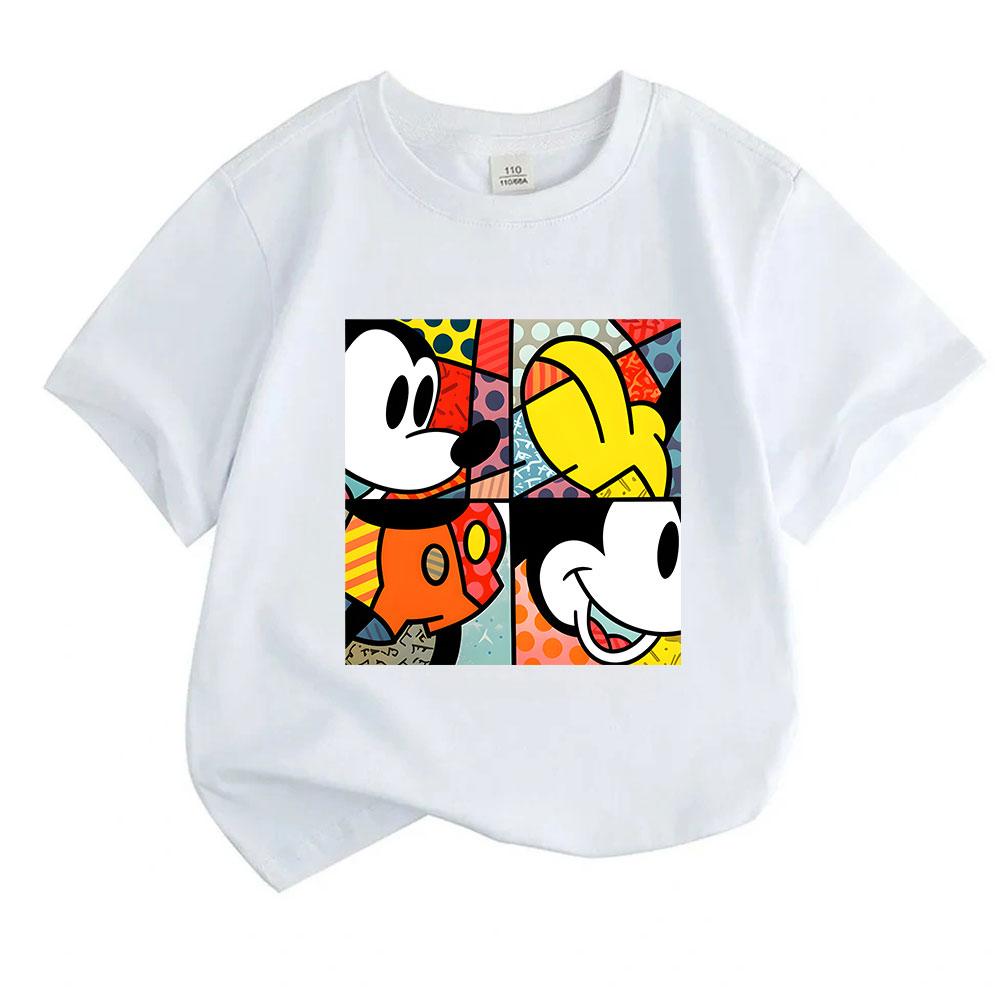 Kids Boys Girls Crew Neck Short Sleeve 100% Cotton T-shirt, Cute Cartoon Mouse Pop Art Print Casual Soft Breathable Summer Basic Tee for Children Dail