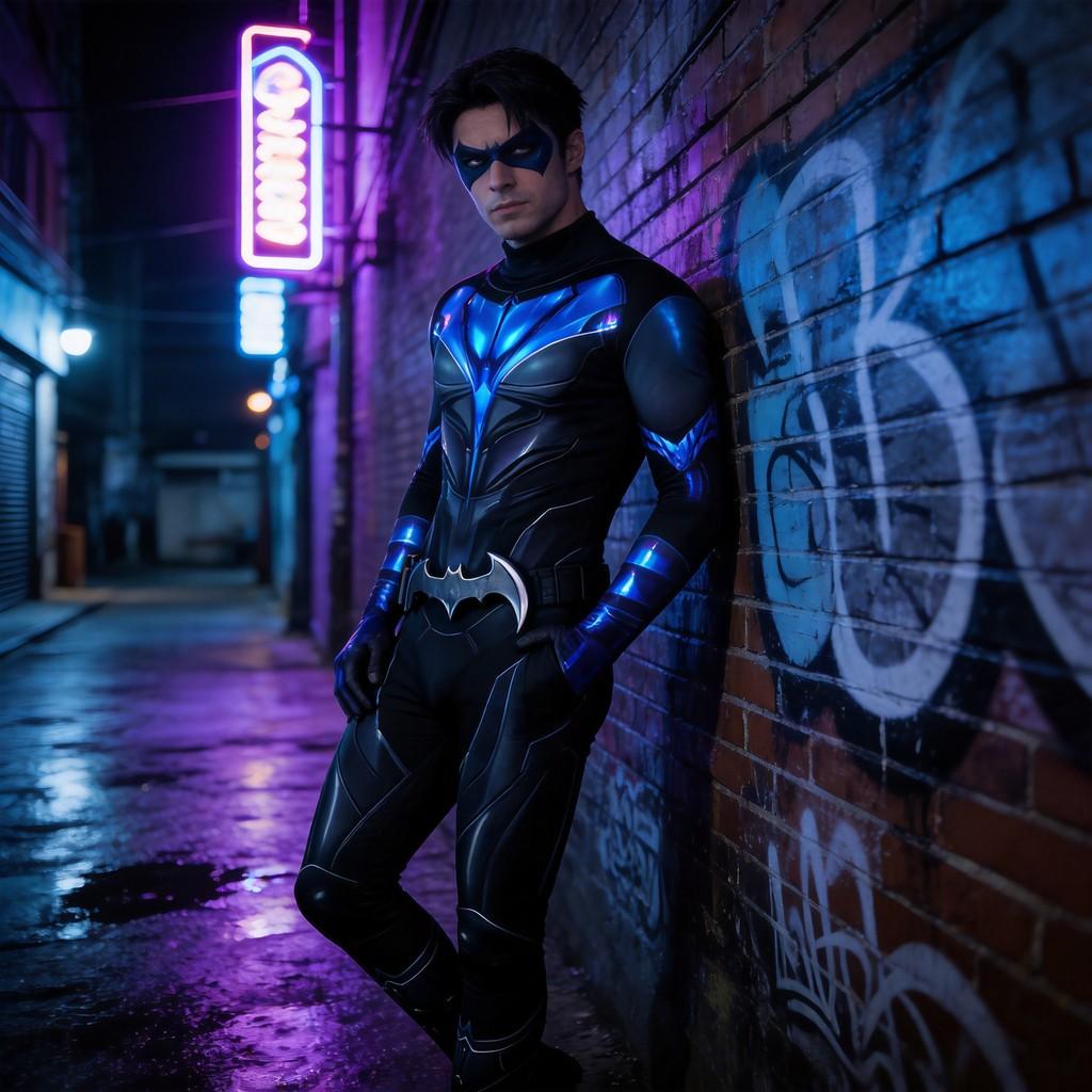 Tuta Integrale Nightwing dei Titans con Tessuto in Lycra per Cosplay ed Eventi in Costume