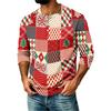Men's Casual Raglan Three-Quarter Sleeve Shirt with Christmas Print