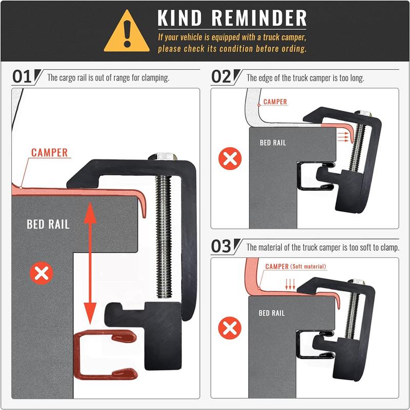 4Pcs/Set Black Utility Track System Mounting Clamp Fit Toyota Tacoma Tundra Camper Shell Truck Cap Bracket P-AC-04N