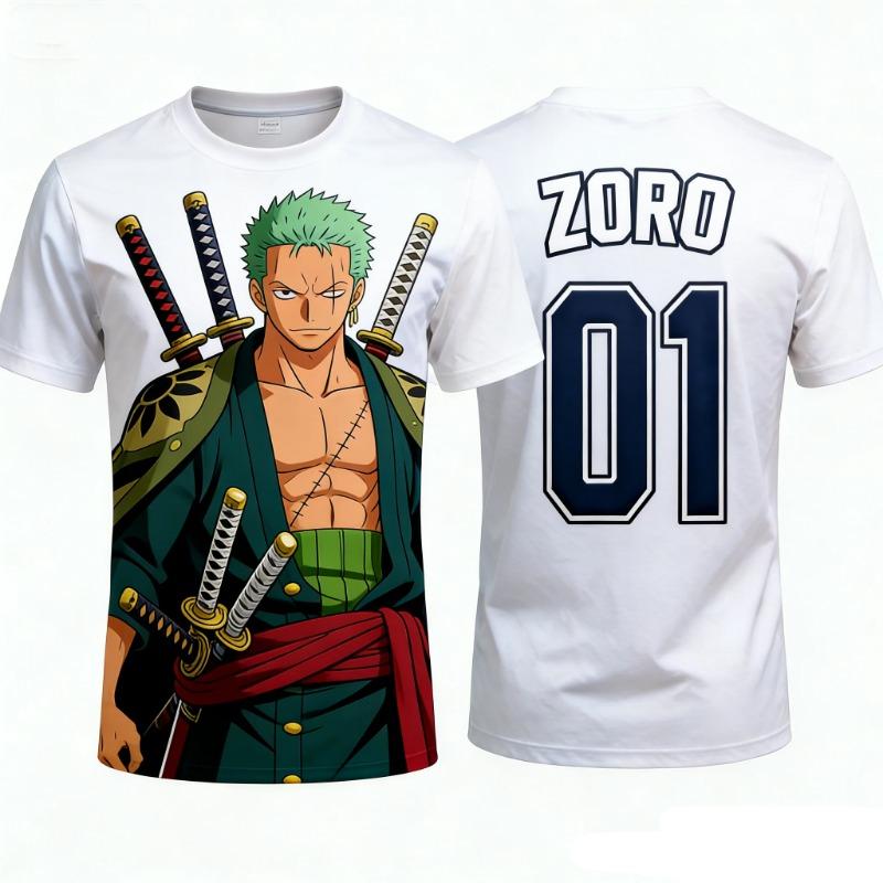 Men's One Piece Anime T-Shirt Zoro Hunter Print Boys Clothes Girls Short Sleeve Men Jersey Casual Lightweight Tops