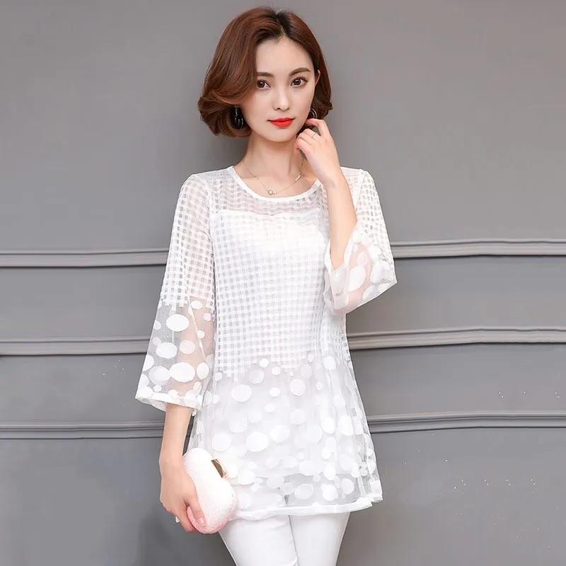 BLACK Women Summer Blouses Shirt Chiffon Women Tops Plaid Half Sleeves Women Blouses Plus Size Blusas White Red Black Lace Solid Color Shirt