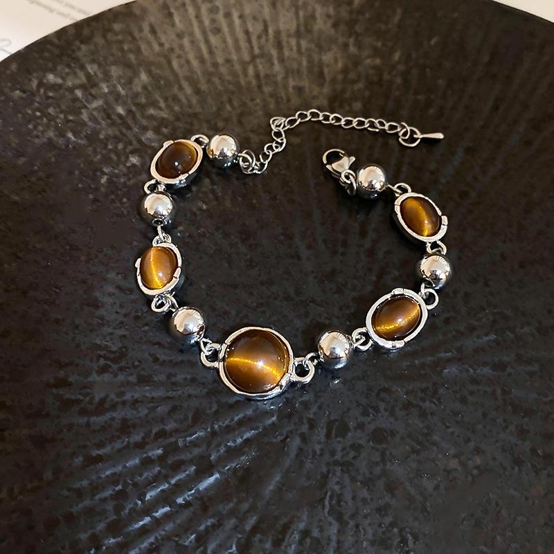 Vintage Maillard style geometric zircon tiger's eye stone beaded bracelet bracelet personalized jewelry