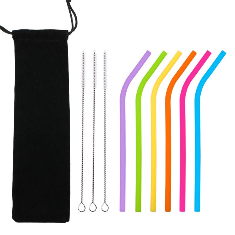 

8pcs Reusable Silicone Straws Food Grade Flexible Bent Straight Drinking Brush Party Bar Accessory With Cleaner