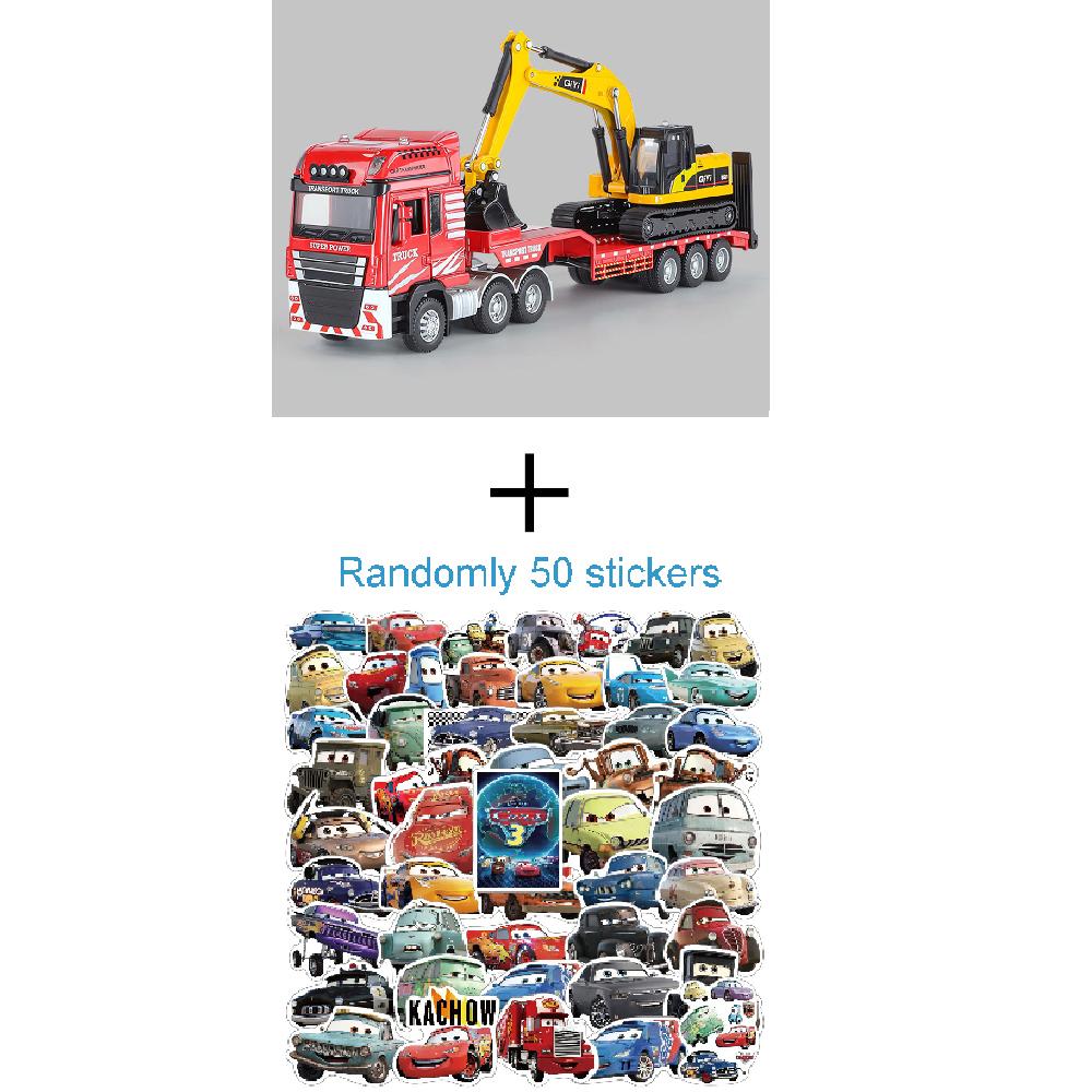 1:48 Flatbed Car Excavator Model Toy Alloy Body Movable Joint Music Light Sliding Engineering Vehicle Models Hobby Ornaments