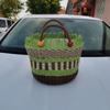 2023 Handmade Woven Straw Bucket Bag: Cute Picnic Basket with Tassel and Wood Bead Decoration