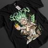 Anime Dr Stone Senku Ishigami Buntes Schwarzes T-Shirt Geschenk für Otaku