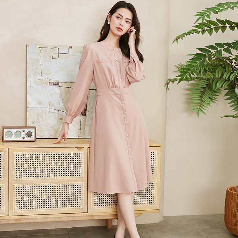 

JESSIE Elegant Single-Breasted Round Neck Mid-Length Dress S