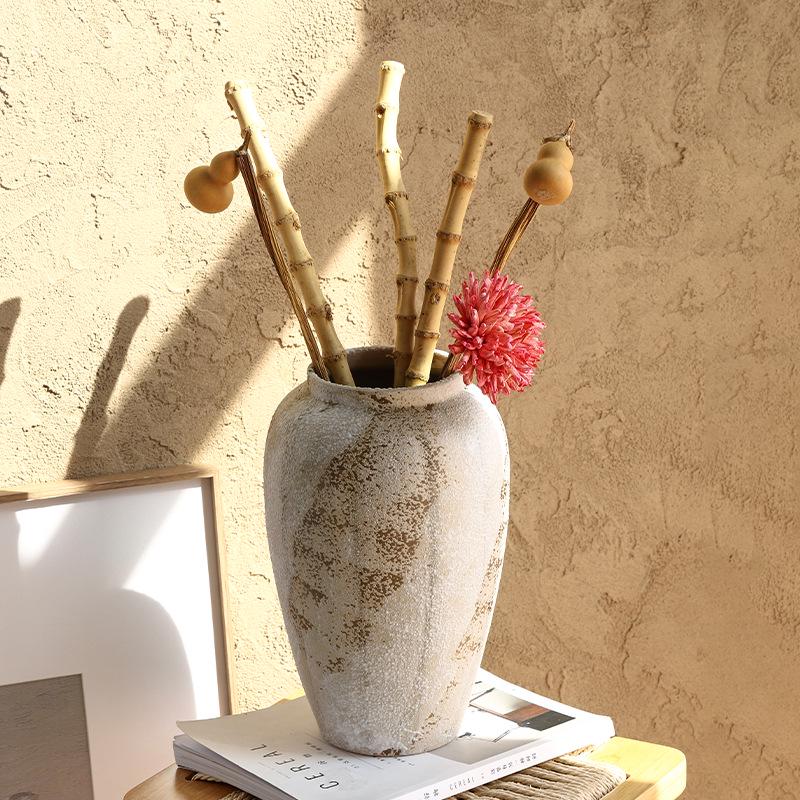 Retro Chinese Wabi-Sabi Ceramic Vase: High-End Decorative Pottery for Elegant Flower Arrangements In Living Rooms