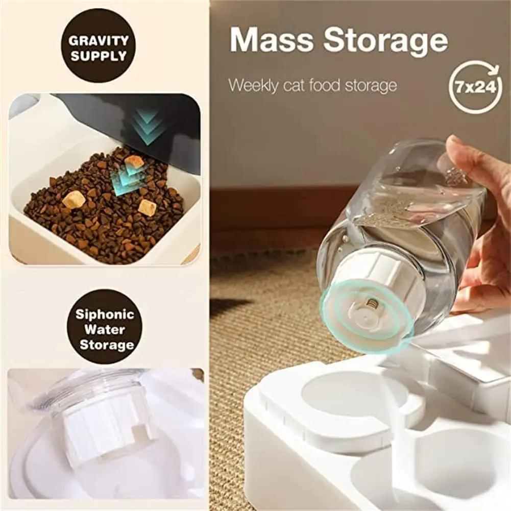 Large Capacity Manual Pet Feeder Dual Chamber Cat Dog Food Container Wet Dry Separation BPA Free Plastic Storage Bowl Waterproof