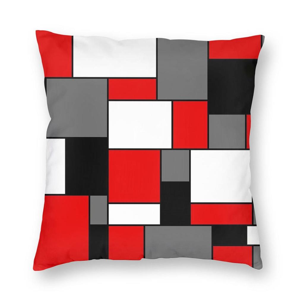 Neoplasticism Red Gray Rectangles Square Pillowcase Polyester Linen Velvet Creative Zip Decorative Home Cushion Cover X