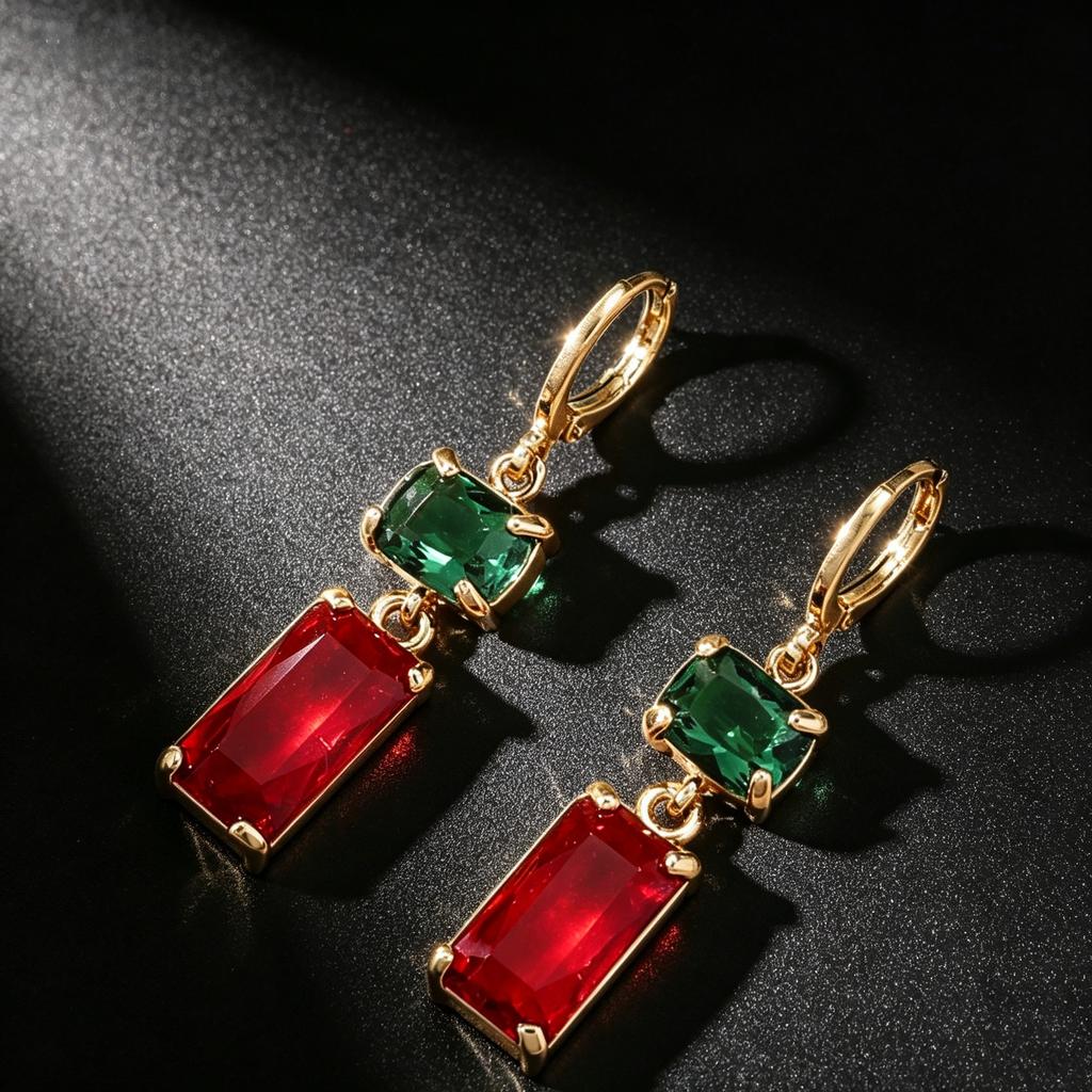 1 Pair of Christmas Geometric Earrings, High-quality and Fashionable Commuting Earrings, Red and Green Christmas Element Earrings, Christmas Gifts
