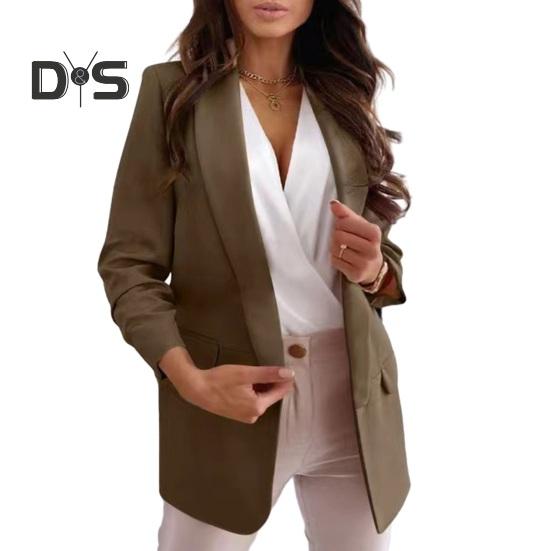 Damen Anzugjacke Blazer Einfarbig Offene Nähte Lange Ärmel Slim Fit Revers Weich Anti-Falten Formeller Businessmantel Mittellange Jacke