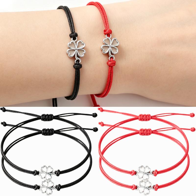 10 pièces 2026 Bracelets Trèfle à Quatre Feuilles pour Femmes Hommes Réglable Fait Main Corde Rouge Porte-Bonheur Couple Amitié Bijoux Accessoires