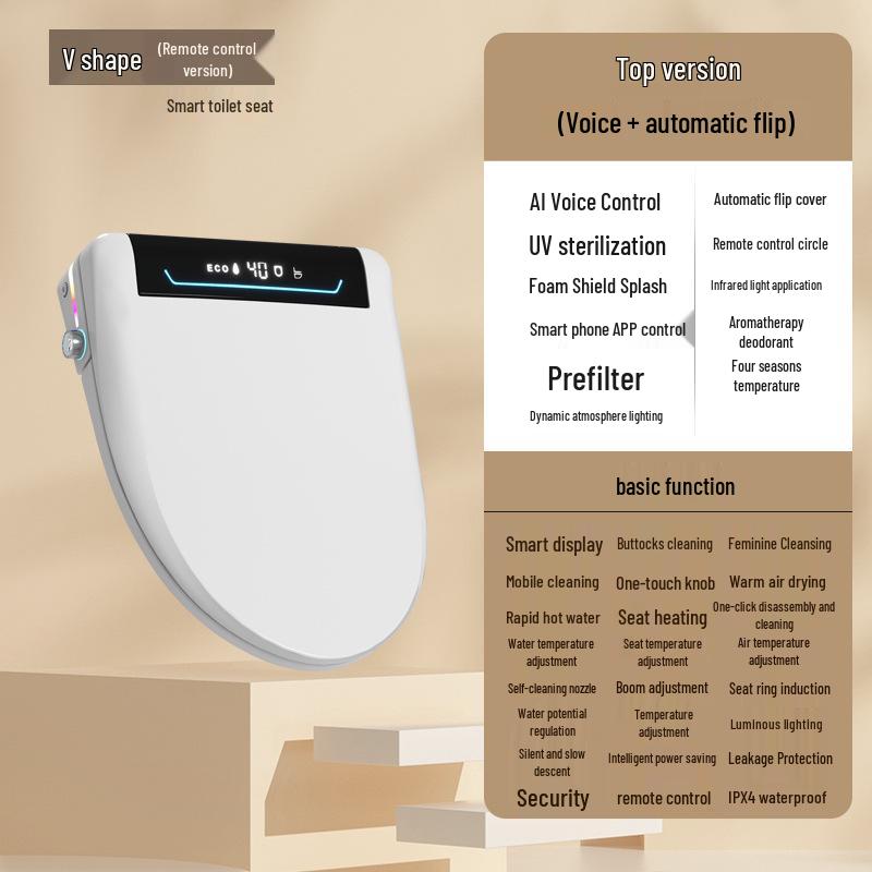 

Универсальное умное сиденье для унитаза с автоматическим подъемом, очисткой, сушкой, пультом дистанционного управления и V-образным пенопластовым щитком