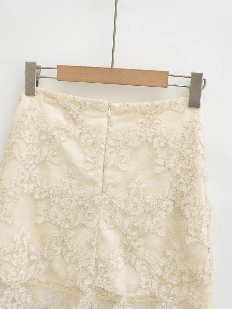 Elegant Summer Retro Jacquard Lace High-Waist Skirt for Women