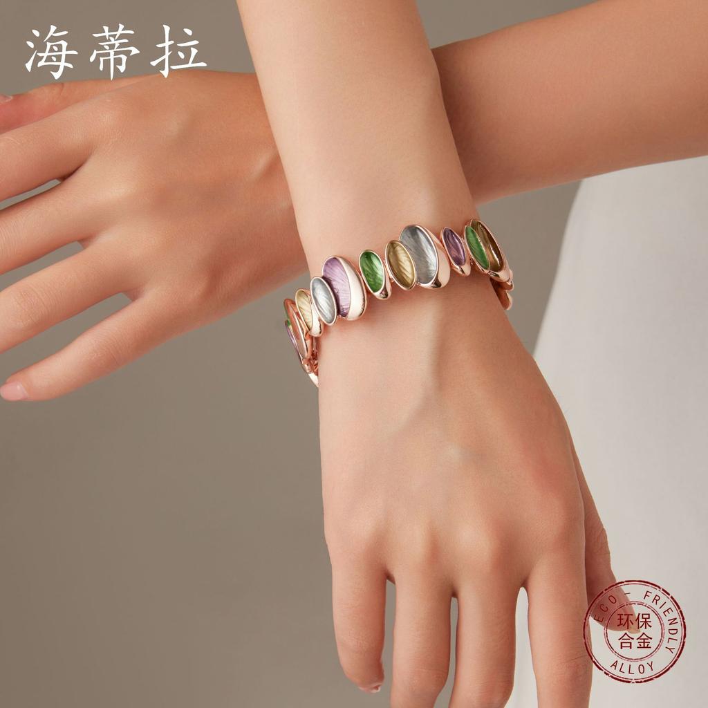 Color Painted Oil Geometric Petal Elastic Bracelet Fashion Irregular Flower Ladies Premium Bracelet