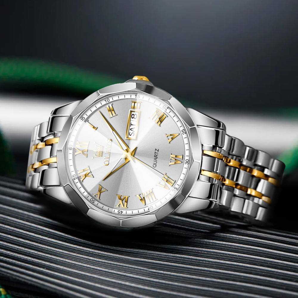 OLEVS Pánské hodinky Voděodolné Analogové Quartz Zlaté Bílé Svítící Obchodní Hodinky pro Muže Voděodolné Stylové Náramkové Hodinky pro Muže Oblíbené Módní Stříbrné