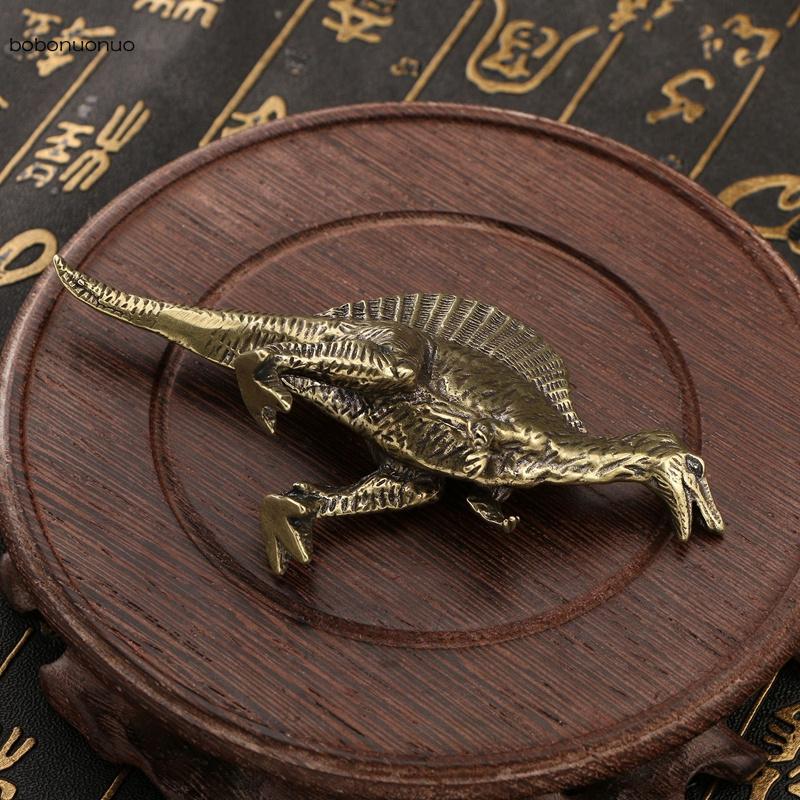 Brass Solid Jurassic Dinosaur Spinosaurus Statue Office Desktop Ornaments Tea Pet Crafts Animal Figurines Miniatures Toy Gifts