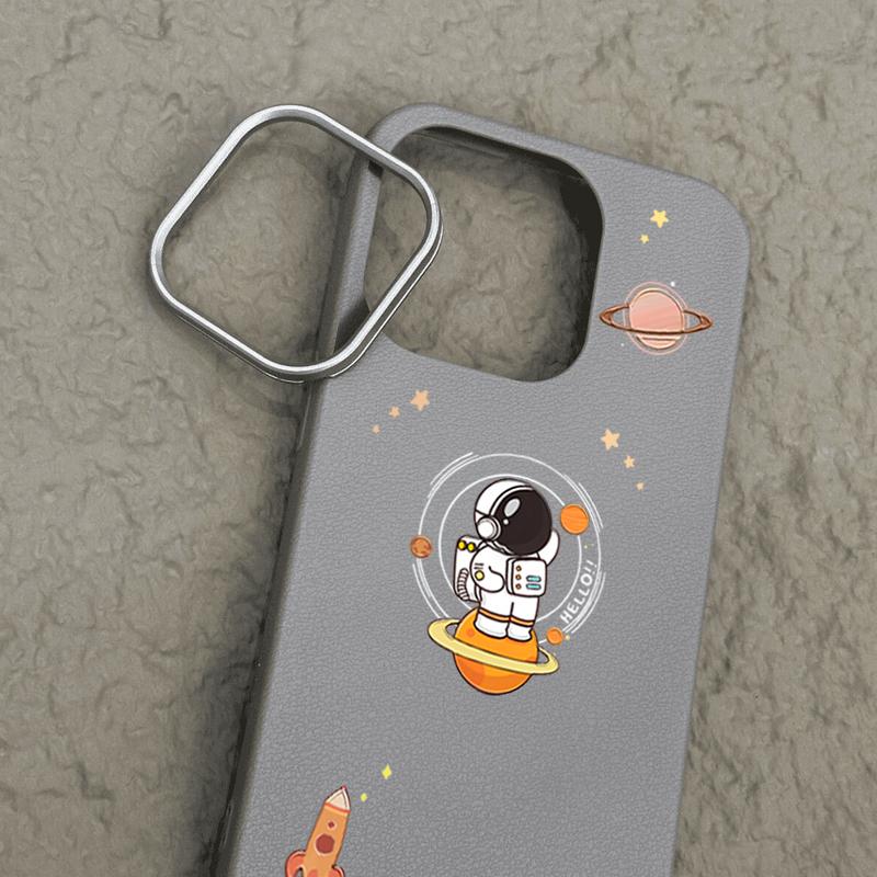 Cartoon Astronaut Leather Texture Soft Case For iPhone 16 15 14 Pro Max 15 Plus 13 12 Pro Max 11 Shockproof Silicone Phone Cover