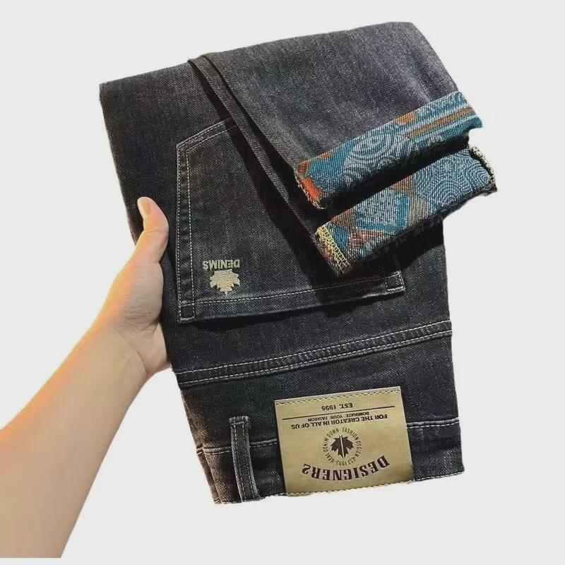 Vaqueros ajustados bordados de primavera y otoño para hombre con estampado moderno