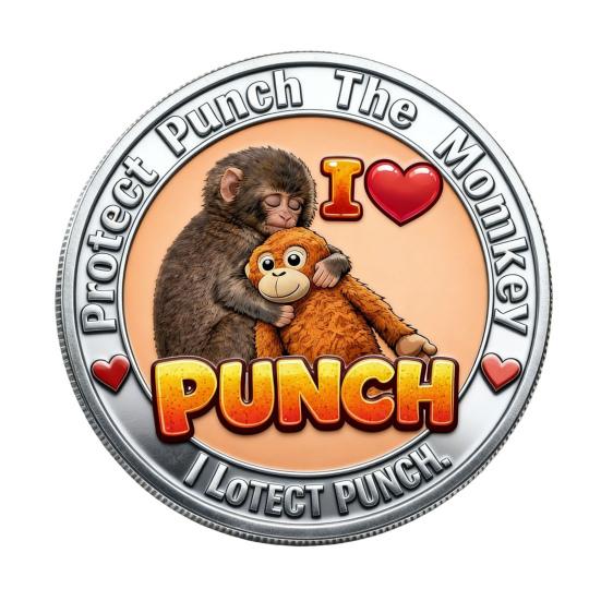 Cute Baby Monkey Challenge Coin Metal Monkey Holding Plush Toy Pocket Token 3D