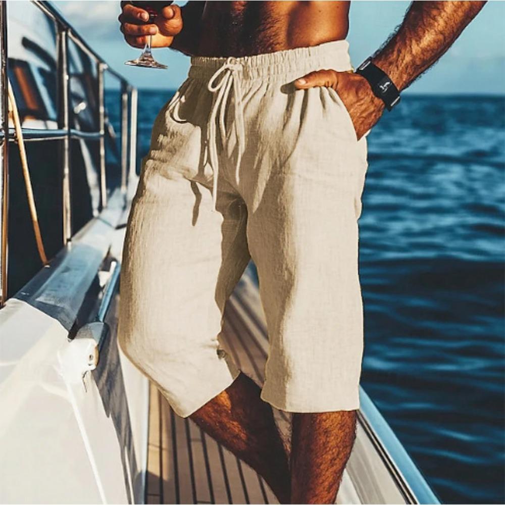 Summer New Loose Linen Breathable Cropped Pants Men's Sports Casual Pants